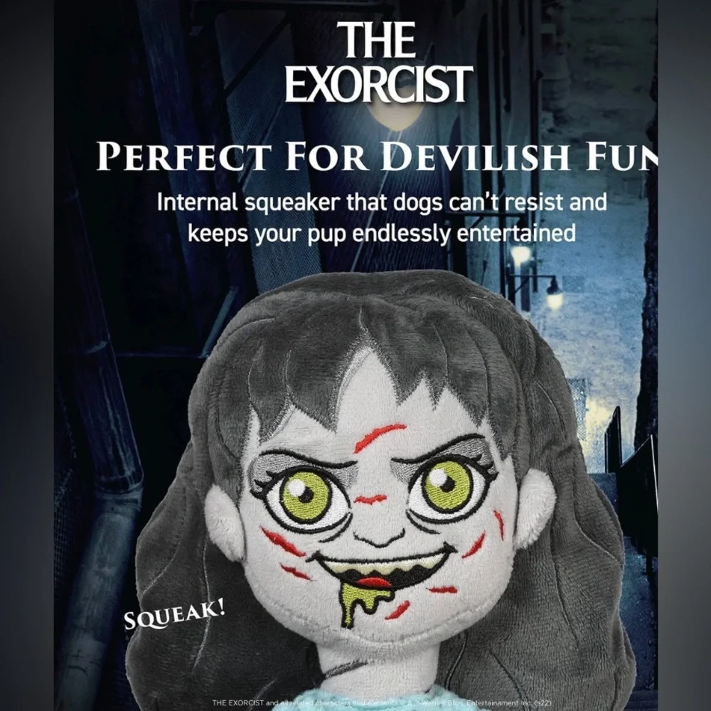 The Exorcist Horror 9” Plush Squeaky Dog Toy Warner Bros 2016‎ Movie 70s